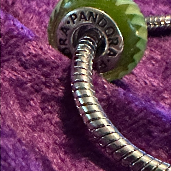 Authentic Sterling Silver 925 Ale Pandora green and white zigzag glass Murano - Picture 5 of 6